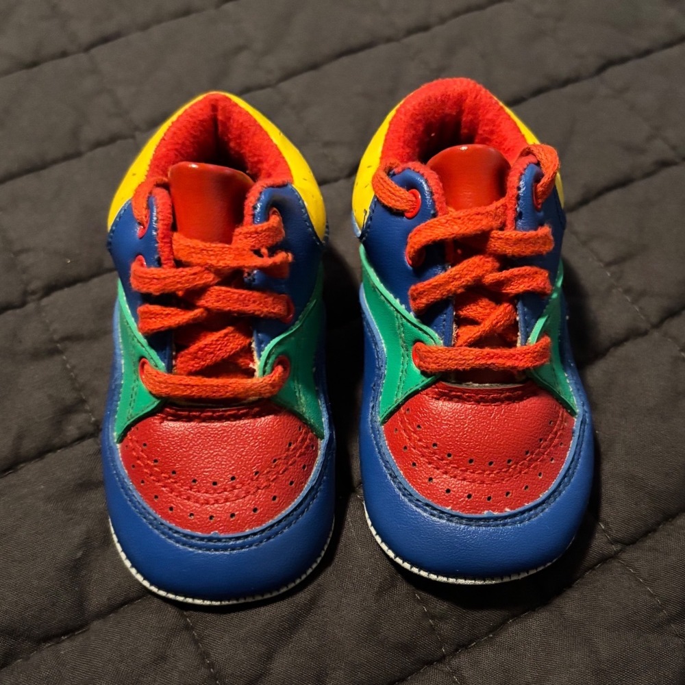 Vintage Infant Multi Color Soft Sole Sneakers Primary Blue Red Yellow Shoes